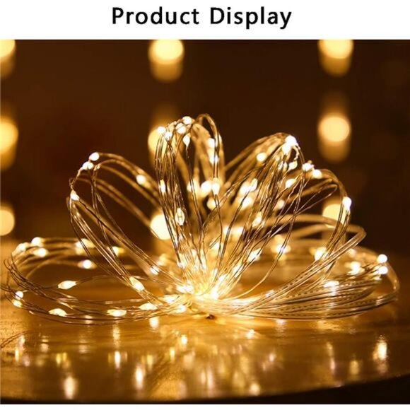 2 Pack 33ft 100 LED Solar Copper String Lights,8 Modes Christmas Fairy Lights - Picture 2 of 7